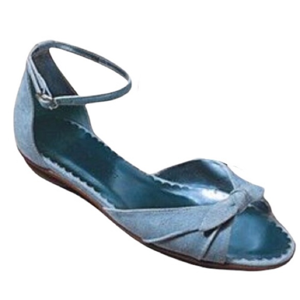 ✨HP✨ Colin Stewart Suede Bow Ankle Strap Flats 8 Aqua - Picture 9 of 10